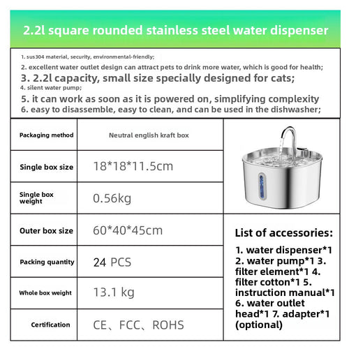 Pet Water Dispenser Stainless Steel Faucet Drinking Fountain
